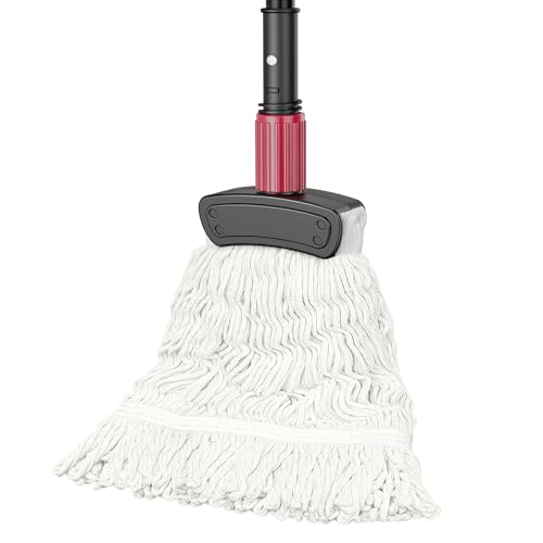 Commercial Mops for Floor Cleaning - Looped-End Heavy Duty Wet Mop with Long Handle for Hardwood Wood Tile Vinyl - Reusable Cotton Head for Home Garage Kichen Bathroom - size: Large mop