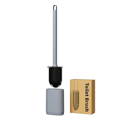 Dual-Sided RV Silicone Toilet Brush with TPR Bristles & Detachable ABS Handle Set, Wall Mountable Toilet Bowl Brush,Flexible Cleaners Brushes for 360°Deep Cleaning Bathroom/Camper (Gray‌) - color: Gray‌