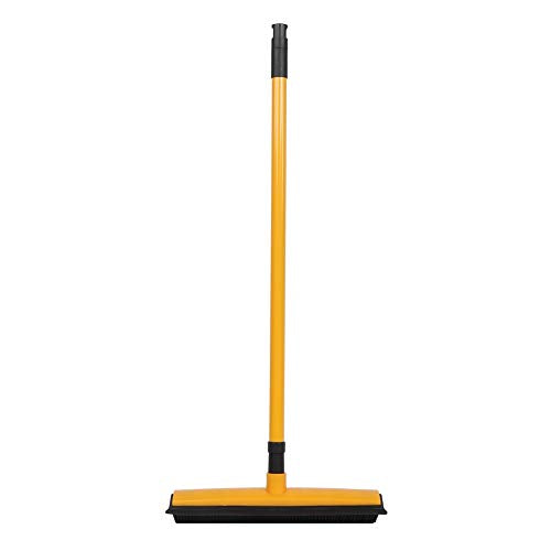 Pet Hair Sweeper, Rubber Broom Pet Hair Lint Removal Device with Telescopic Bristles Sweep Cleaner 27 to 47 Inches Adjustable Length Rubber Bristles TPE Scraper for Carpet Tile Hardwood Linoleum - color: Yellow