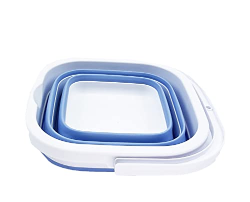SAMMART Collapsible Rectangular Cleaning Bucket 5L (1.3 Gallon)- Foldable Camping Beach Sand Water Pot Pail- Portable Space Saving Tub for Household, Outdoor Car Washing (White/Baby Blue) - color: White/Baby Blue