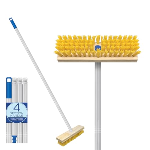 LOLA Deck Scrub Brush Outdoor Broom, Durable Bristles Remove Dirt, Grime, Grout, Leaves, Snow on Patios, Decks, Wet or Dry, 1 Count - size: 1 Count, style: Poly Fibers Deck Broom -Steel Handle