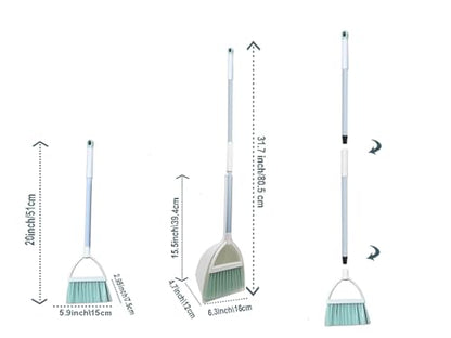 Mini Broom with Dustpan for Kids,Little Housekeeping Helper Set (White+Green) - color: White+green