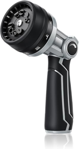 RAINPOINT Full-Metal Garden Hose Nozzle, Heavy Duty Water Hose Nozzle Sprayer With 10 Adjustable Patterns & High Flow,Thumb Control For Flow Adjustment, Ideal For Watering, Washing, Black-2 Pack - color: Black