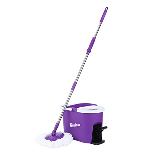 Fabuloso Spin Mop and Bucket Set, Hands-Free Pedal-Activated Spin Wringer, Adjustable Pole, Machine Washable and Replaceable Microfiber Mop Head, Works on All Hard Floor Surfaces - size: Spin Mop and Bucket