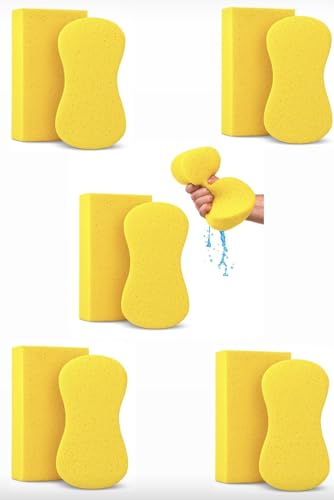 Multi-Purpose Sponges for Cleaning - Yellow 10 Pack, Large Sponges for Car Washing, Tile & Grout, Bulk Pack Sponge - color: Gold, size: 10 Pack - XL