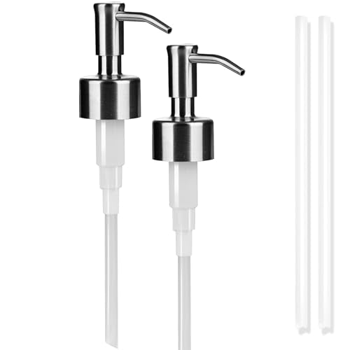 Amoliar Mason Jar Liquid Soap Dispenser Pump, Stainless Steel Replacement Pump for Dish Soap, Lotion, Hand Soap, Cute Farmhouse Decor, Refill Soap Pump, Silver 2 Pack, Extra 1 Set Label, 2 Long Tube - color: Silver, size: Single Pump 2 Pack