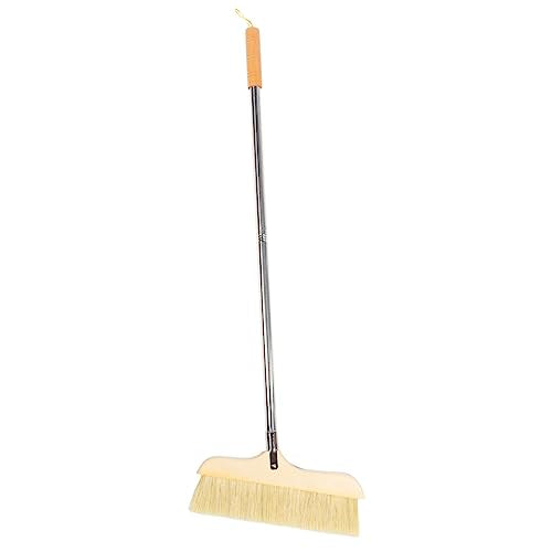 Ipetboom Natural Bristle Broom Soft Floor Brush Stainless Steel Pole Home Cleaning Tool - color: Khaki