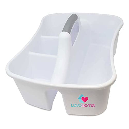 Bath Caddie White - Totes with Divided Compartments and Handles for Organizing, Storing & Carrying Cleaning Supplies and Bathroom Accessories (Large Cleaning Caddy)