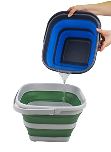 SAMMART 10L (2.6 Gallon) Collapsible Rectangular Handy Basket/Bucket (Grey/Dark Sea Green, 1) - color: Grey/Dark Sea Green