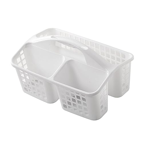 Bathroom Shower Caddy Basket with Handle 3 Divided Compartments Cleaning Tote Bins, White