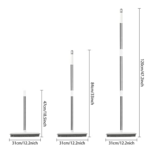 Push Broom Pet Hair Removal Broom with Squeegee, Soft Silicone Bristle Broom with 47" Adjustable Long Handle, Non Scratch Carpet Sweeper Brush for Cat/Dog Hair Hardwood Tile Windows