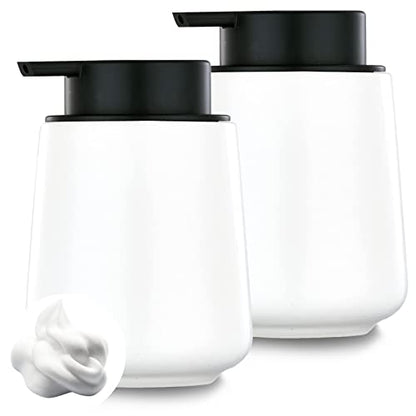 12Oz Hand Soap Dispenser Set - 2 Pack Ceramic Foam Soap Dispenser Set with Easy-to-Press Black Pump, Refillable Mordern Foaming Dish Soap Dispensers for Bathroom & Kitchen (White, Foam Pump) - color: White Foming Dispenser