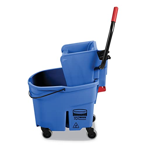Rubbermaid FG758888BLUE WaveBrake 2.0 Bucket/Wringer Combos, Side-Press, 35 qt, Plastic, Blue (RCPFG758888BLUE)