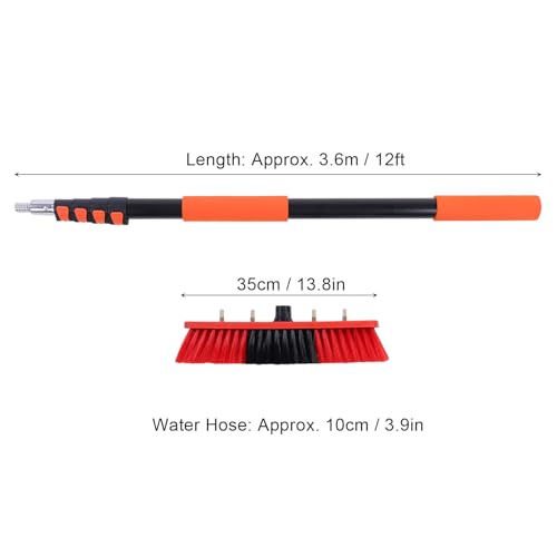 MAVIS LAVEN Solar Panel Brush Kit, ABS PC Aluminum Nylon Hairs Water Fed Window Cleaner with 12ft Telescoping Pole, 35cm Brush for Roof RV Gutter Boat Deck Cleaning