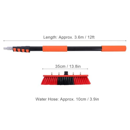 MAVIS LAVEN Solar Panel Brush Kit, ABS PC Aluminum Nylon Hairs Water Fed Window Cleaner with 12ft Telescoping Pole, 35cm Brush for Roof RV Gutter Boat Deck Cleaning
