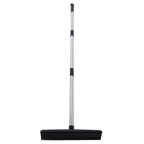 Rubber Broom Carpet Rake for Pet Hair Removal, 3 Section Telescopic Multifunction Floor Carpet Cleaner Sweeper, Black - color: Black