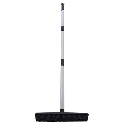 Rubber Broom Carpet Rake for Pet Hair Removal, 3 Section Telescopic Multifunction Floor Carpet Cleaner Sweeper, Black - color: Black