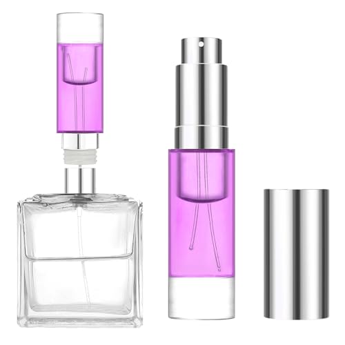 MUB Perfume Travel Refillable Atomizer Bottle 5ml Glass Overmolding Unique Top-Filling Leak-Proof Spray Bottle Atomizer Sprayer for Perfume Cologne Mini Travel Size Empty Pocket Portable - purple - color: Purple