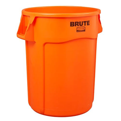 Rubbermaid Commercial Products BRUTE Heavy Duty Round Trash Can, High Visibility Garbage Can, 32 Gal, Orange, for Landscapers/Construction/Restaurants/Back of House/Offices
