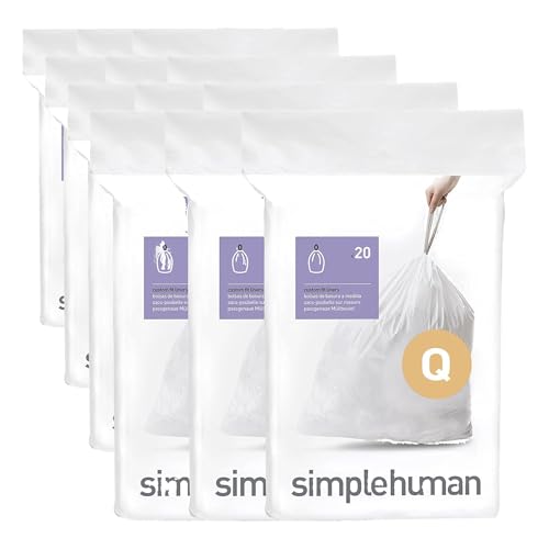 simplehuman Code Q, Custom Fit Liners,Drawstring Kitchen Trash Bags, One-by-One Mess-Free Dispense,Extra Thick & Double Seamed,50% PCR Plastic, 50-65 Liter/13-17 Gallon, White, 60 Count (Pack of 4) - size: 60 Count (Pack of 4)