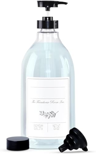 The Farmhouse Room Inc. Soap Dispenser Bathroom - Pump Bottle Dispenser for Laundry Detergent Liquid - BPA Free & PET Plastic 1/2 Gallon Bottle with Waterproof Label for Household Products - 64oz - style: Blank Labeled Bottle