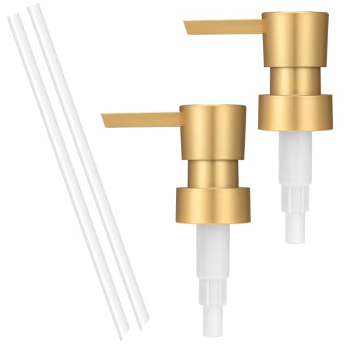 Gold Plastic Soap Dispenser Pump Replacement Standard 28/400 Thread Size Pump Head for Lotion Dish Soap Refill Dispenser for Kitchen Bathroom 2 Pack - color: Gold