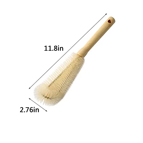 Bottle Brush Cleaner Long Wooden Handle Water Bottle Cleaning Brush Natural Bristle Kitchen Scrub Bottle Brush for Narrow Neck Beer Bottle, Baby Bottle, Sports Bottle(Short,11.8inch)