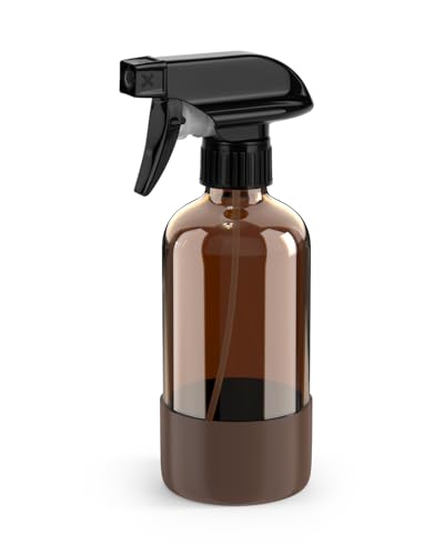 Bontip Amber Glass Spray Bottle with Silicone Sleeve Protection, 8 oz Refillable Spray Bottles for Cleaning Solutions, Plants, Aromatherapy, Facial Hydration (1, Brown, 8 oz) - color: Brown, size: 8 Ounces