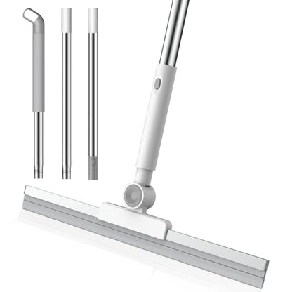 nacena Floor Squeegee, 52-in Adjustable Long Handle Squeegee for Floor Water Removal 180° Rotatable Head Squeegee Broom for Cleaning Window Shower Glass Tile Garage Concrete Pet Hairs, Grey&White