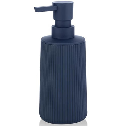Small Soap Dispenser for Bathroom and Kitchen, Modern Farmhouse Striped Style Plastic Hand Soap Dish Soap Dispenser with Pump Matte Blue - color: Navy Blue