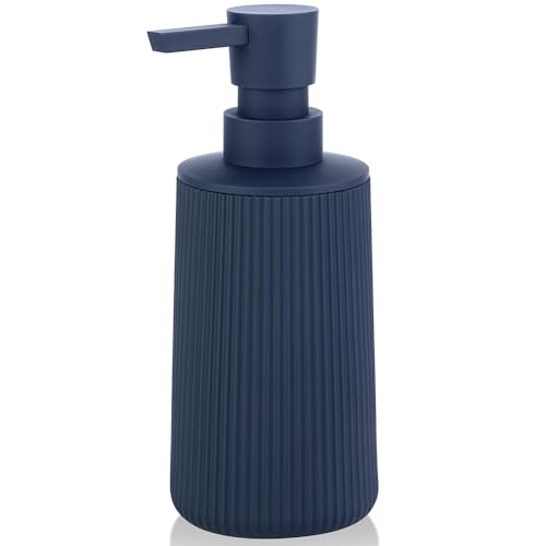 Small Soap Dispenser for Bathroom and Kitchen, Modern Farmhouse Striped Style Plastic Hand Soap Dish Soap Dispenser with Pump Matte Blue - color: Navy Blue
