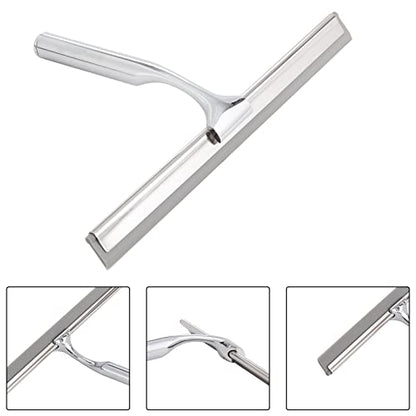 Ettori Shower Squeegee Clear Glass Wall Cleaner Stainless Steel with Suction Storage Hook -10'', Chrome - color: Chrome