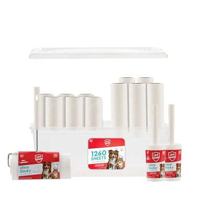 IRIS USA Extra Sticky Lint Roller, Value Pack Comes with Storage Box, Standard and T-Handle Roller, Refills, 90 Sheets/Roll, 1260 Sheets Total, Easy Tear Lint Remover for Dog Cat Pet Hair on Bed Car - size: Value Pack