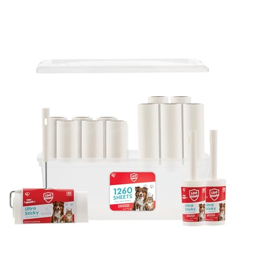 IRIS USA Extra Sticky Lint Roller, Value Pack Comes with Storage Box, Standard and T-Handle Roller, Refills, 90 Sheets/Roll, 1260 Sheets Total, Easy Tear Lint Remover for Dog Cat Pet Hair on Bed Car - size: Value Pack