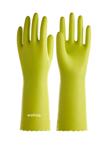LANON wahoo Skin-Friendly Cleaning Gloves, Dishwashing Kitchen Gloves with Cotton Flocked Liner, Reusable, Non-Slip, Bud Tender, Large - color: Bud Tender, size: Large (Pack of 1)