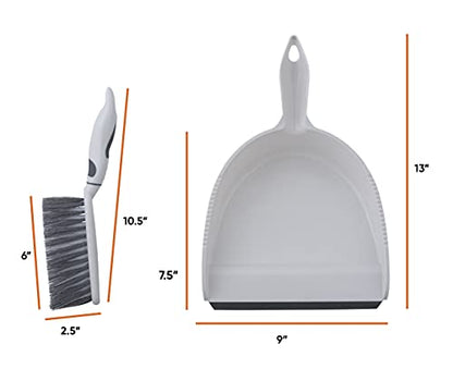 Superio Brush and Dustpan Set, Rubber Edge for Easy Dirt Pickup, Durable Plastic Broom Set with Ergonomic Grip Handle, for Table, Countertop, Desk (1) - color: Gray