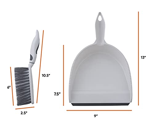 Dustpan and Brush Set, Hand Broom with Ergonomic Grip Handle - Rubber Edge for Easy Dirt Pickup, Durable Material - Grey & Blue Hand Brush by Superio, 2-Pack (Gray, 2-Pack) - color: Gray, 2-pack