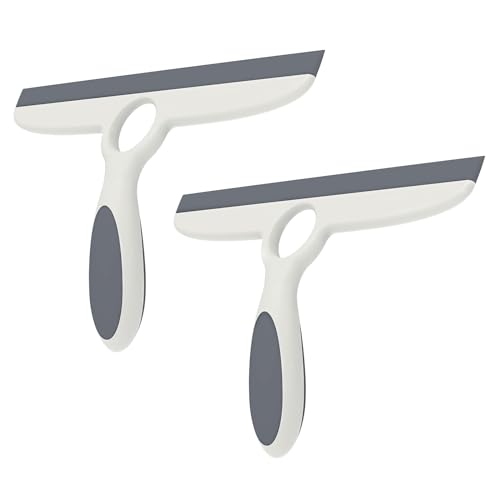 Shower Squeegee for Glass Doors & Walls - 10" Squeegee with Adhesive Hook - Pack of 2/Gray