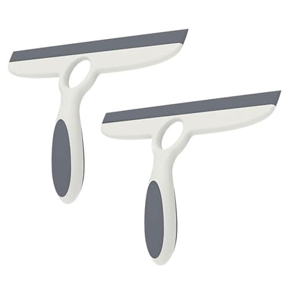 Shower Squeegee for Glass Doors & Walls - 10" Squeegee with Adhesive Hook - Pack of 2/Gray