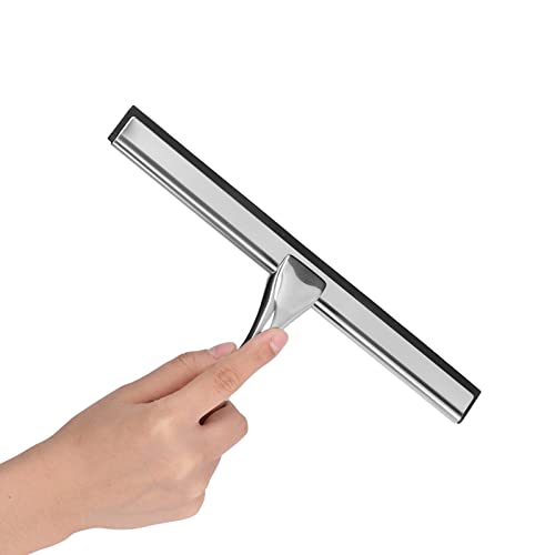 All Purpose Stainless Steel Shower Squeegee for Shower Doors with Suction Storage Hook, Bathroom Cleaner Tool Household Window Mirror Squeegee for Home Cleaning, Glass Door, Tile