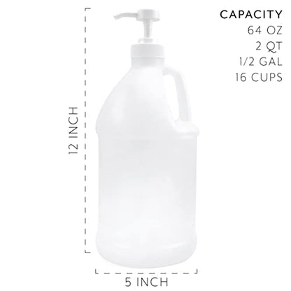 Cornucopia Brands Half Gallon Plastic Jug w/Pump; 64-Ounce/2 Quart Bottle w/Lotion & Liquid Pump Top for DIY Hot Sauce, Liquid Soap, Etc, Storage Lid Included
