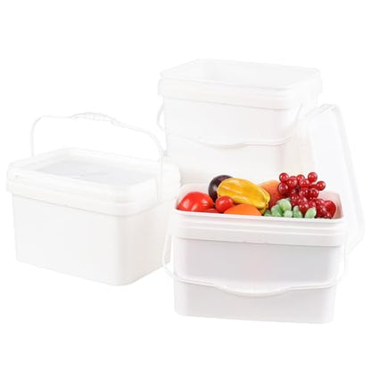 4 Pcs 3 Gallon Plastic Rectangular Bucket with Lid and Handle, White | Carry Handle, Leak-Proof Seal, Multi-Purpose Storage Pail, for Food Liquid Dry Goods ﻿ ﻿ - size: 3 gallon, style: Rectangular