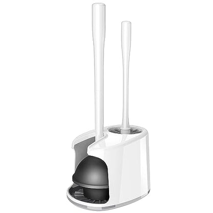 MR.SIGA Toilet Plunger and Bowl Brush with Holder, Heavy Duty Toilet Brush and Plunger Set for Bathroom Cleaning, White, 1 Set - color: White