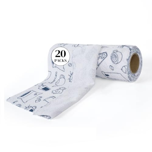 YoulerTex Reusable Cleaning Cloths Microfiber Towel: 50 Pack Washable Tear Away Cleaning Towels Roll - 12× 12 Absorbent Rags Drying Dishcloths for Kitchen House Car (20, White Cup Pattern) - color: White Cup Pattern
