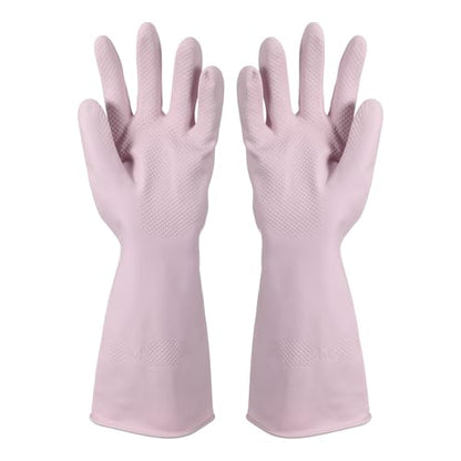 uxcell Rubber Cleaning Gloves, Reusable Household Dishwashing Long Rubber Gloves with Non-slip Grip - color: Pink Purple, size: Small