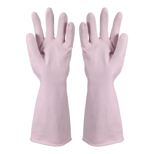 uxcell Rubber Cleaning Gloves, Reusable Household Dishwashing Long Rubber Gloves with Non-slip Grip - color: Pink Purple, size: Medium