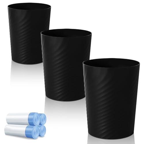 UUJOLY Bathroom Small Trash Can with Trash Bag Plastic Garbage Can Round Waste Basket for Bathrooms, Laundry Room, Kitchens, Offices, Kids Rooms, Dorms, 1.8 Gallons, 3 Pack (Black) - color: Black