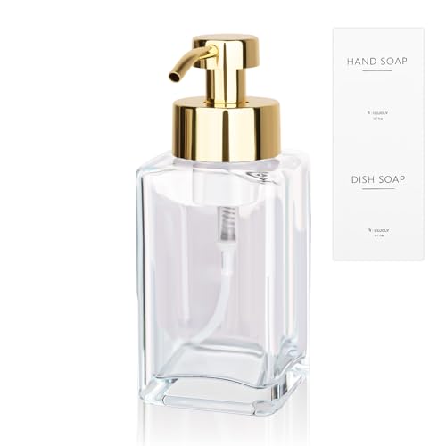 Foaming Soap Dispenser with Stainless Steel Pump, 12oz Refillable Glass Liquid Dish Soap Bottles for Bathroom, Kitchen Sink, Home Decor - color: B-clear, size: 1 Pack
