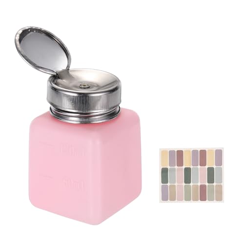 uxcell Push Down Solvent Dispenser, 120ml/4oz Anti-Reflux Liquid Pump Bottle with Stainless Steel Lid and Colorful Stickers for Acetone Alcohol Makeup Remover, Pink - color: Pink, size: 120ml/4oz