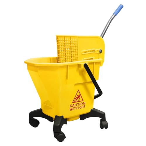 6.6 Gallons Mop Bucket with Wringer - Non-Tip Design & Heavy-Duty Plastic, Spin Mop System for Hardwood Floors, Space-Saving Single Bucket (Yellow, 6.6 Gallons)